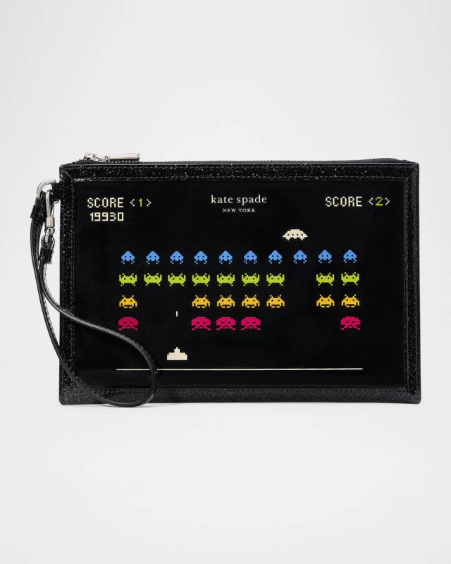 x Space Invaders zip leather wristlet